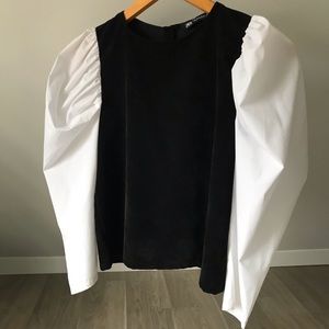 Zara black corduroy and white puffy sleeve top - XS